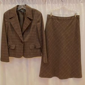 Kasper Brown Plaid Jacket (Size 10) and Midi Skirt (Size 8)